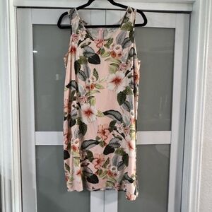 Pineapple Moon Vintage Pink 100% Silk Hawaiian sheath dress Tropical sz large